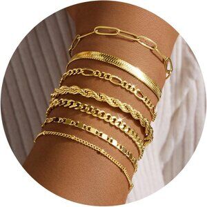 Gold Bracelets for Women 14K Real Gold Jewelry Sets for Women Cuban Link Papercl